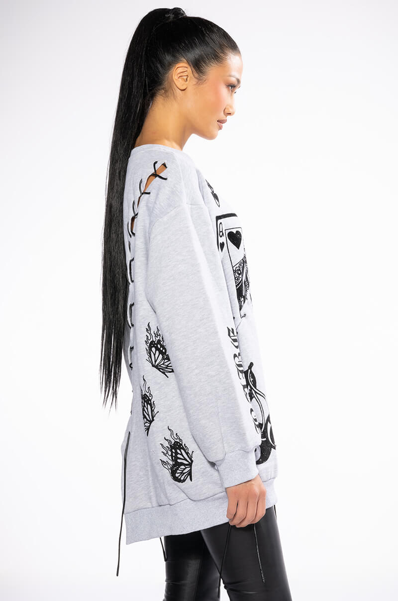 VERY LIKELY OVERSIZED GRAPHIC LACE UP SWEATSHIRT