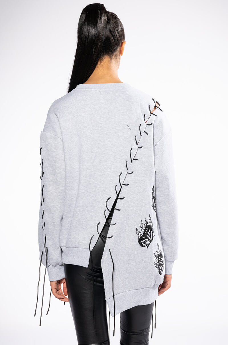 VERY LIKELY OVERSIZED GRAPHIC LACE UP SWEATSHIRT