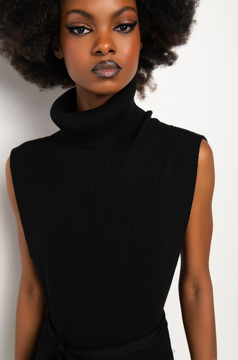 RISKY BUSINESS MOCK NECK OPEN SIDE SWEATER