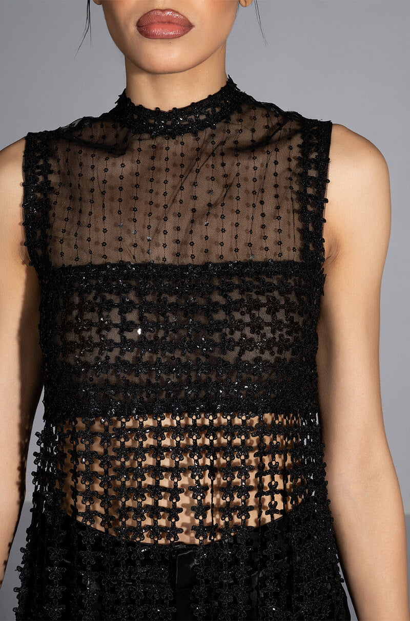 RIVER LACE FRINGED SLEEVELESS TOP