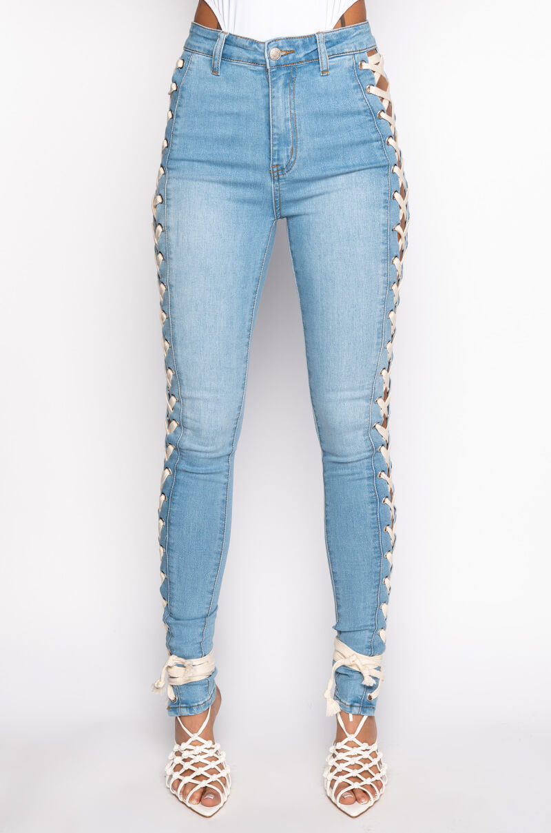 ROCK THE RUNWAY LACE UP SKINNY JEANS