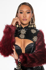 ROCK WITH YOU FAUX FUR LONG SLEEVE CROP TOP
