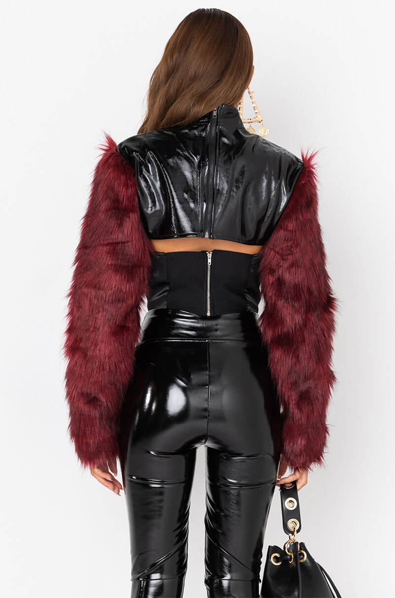 ROCK WITH YOU FAUX FUR LONG SLEEVE CROP TOP