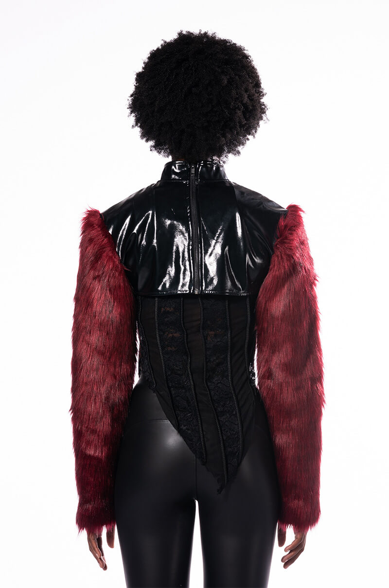 ROCK WITH YOU FAUX FUR LONG SLEEVE CROP TOP