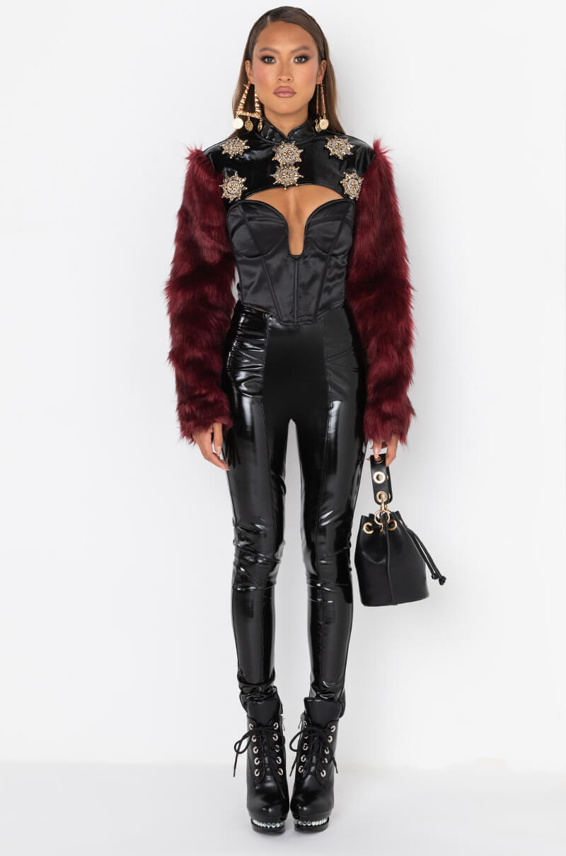 ROCK WITH YOU FAUX FUR LONG SLEEVE CROP TOP