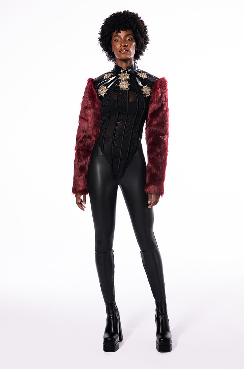 ROCK WITH YOU FAUX FUR LONG SLEEVE CROP TOP