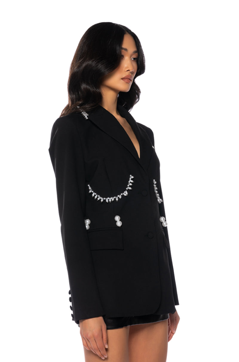 ROMANCE ME PEARL EMBELLISHED BLAZER