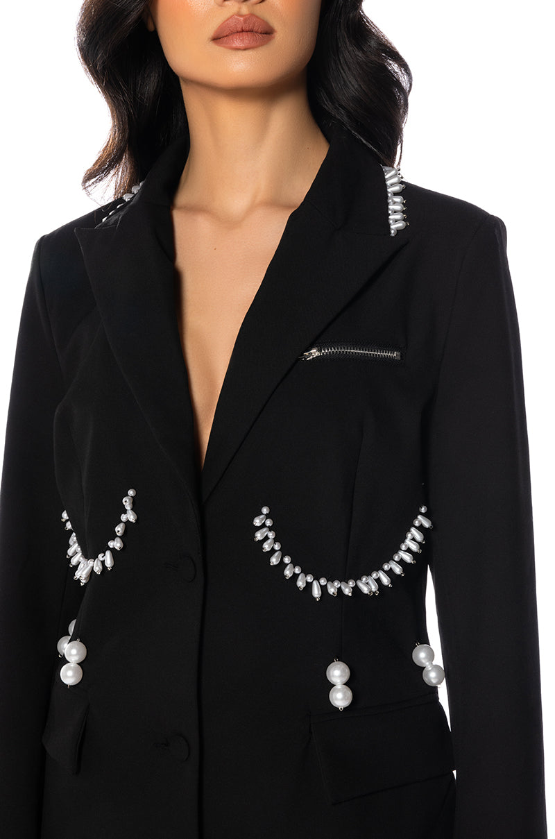 ROMANCE ME PEARL EMBELLISHED BLAZER