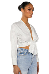 ROWLING TIED UP RHINESTONE BLOUSE