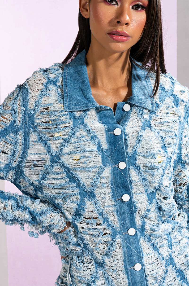 ROYAL FLUSH DISTRESSED DENIM SHACKET