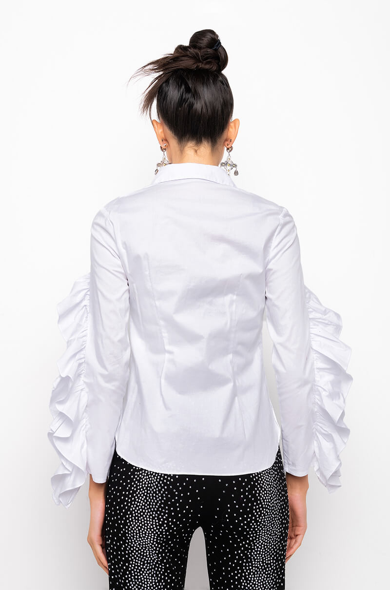 KELLY RUFFLE SLEEVE BUTTON DOWN BLOUSE