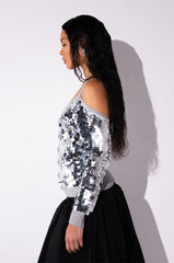 SATISFY ME SEQUIN COLD SHOULDER TOP