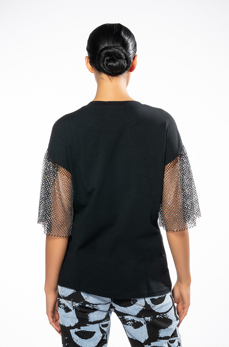 SCRAPBOOK EMBELLISHED SLEEVES TSHIRT