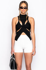 SECRETS SECRETS SLEEVELESS CUTOUT MOCK NECK TOP