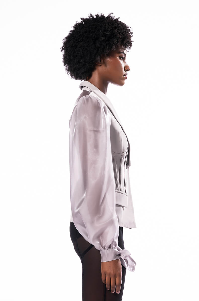 SENTIMENTAL MOOD CHIFFON SLEEVE FITTED BLAZER