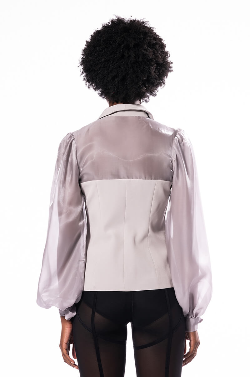 SENTIMENTAL MOOD CHIFFON SLEEVE FITTED BLAZER
