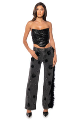 VELVET ROSES APPLIQUE FEATHERED JEANS