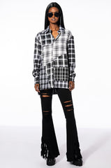 SERVING PLAID BUTTON DOWN BLOUSE