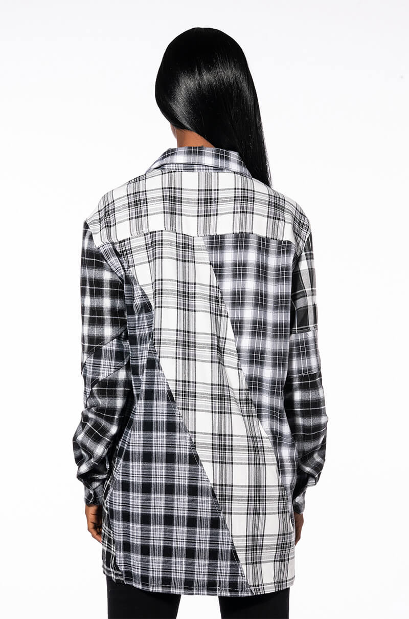 SERVING PLAID BUTTON DOWN BLOUSE
