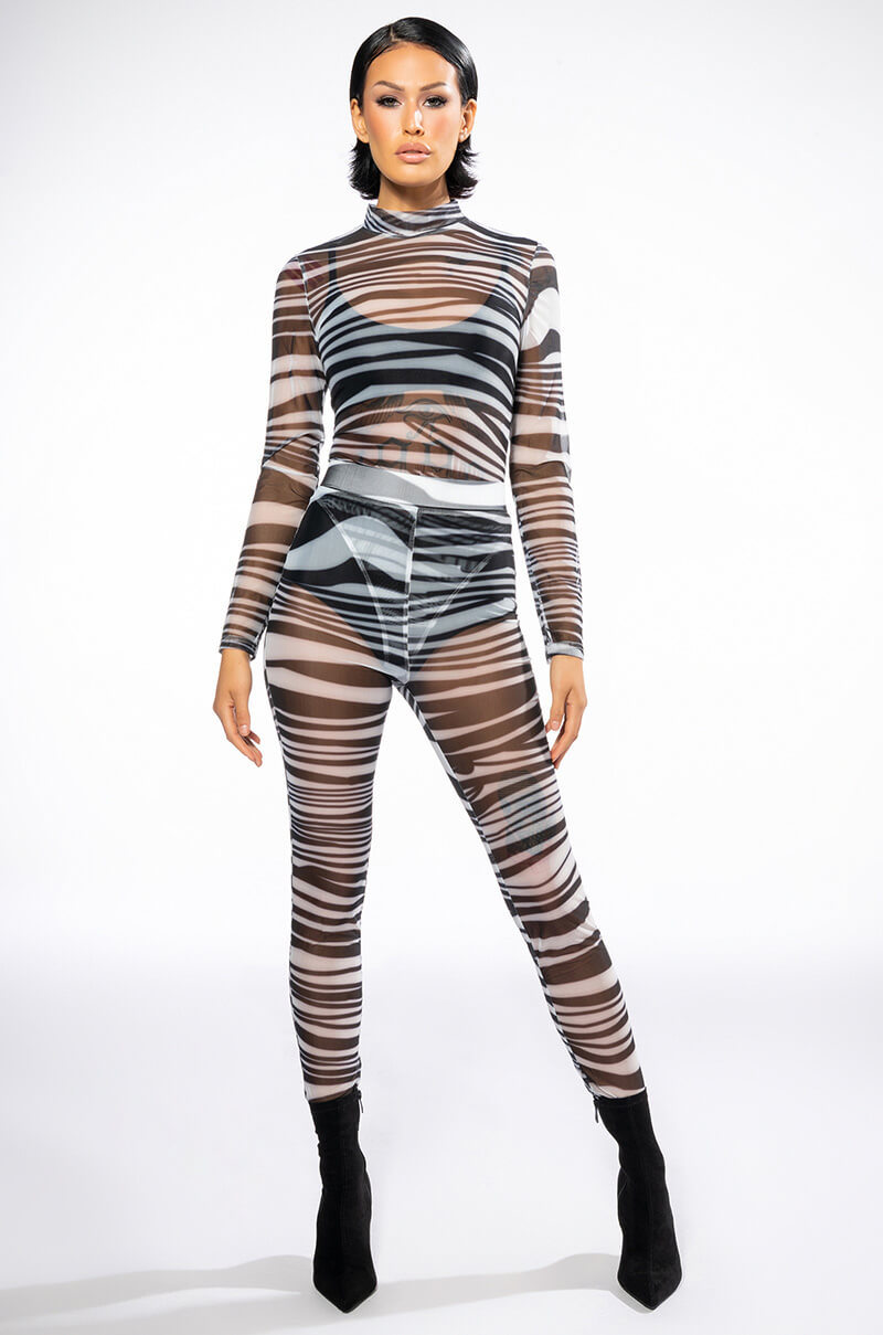 SET YOU STRAIGHT LONG SLEEVE MOCK NECK MESH BODYSUIT