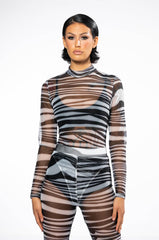 SET YOU STRAIGHT LONG SLEEVE MOCK NECK MESH BODYSUIT