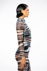 SET YOU STRAIGHT LONG SLEEVE MOCK NECK MESH BODYSUIT