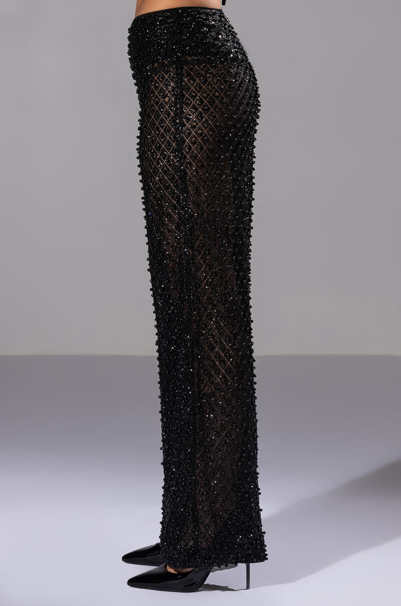 SEXY VILLAIN SHEER WIDE LEG GLITTER DETAIL PANTS