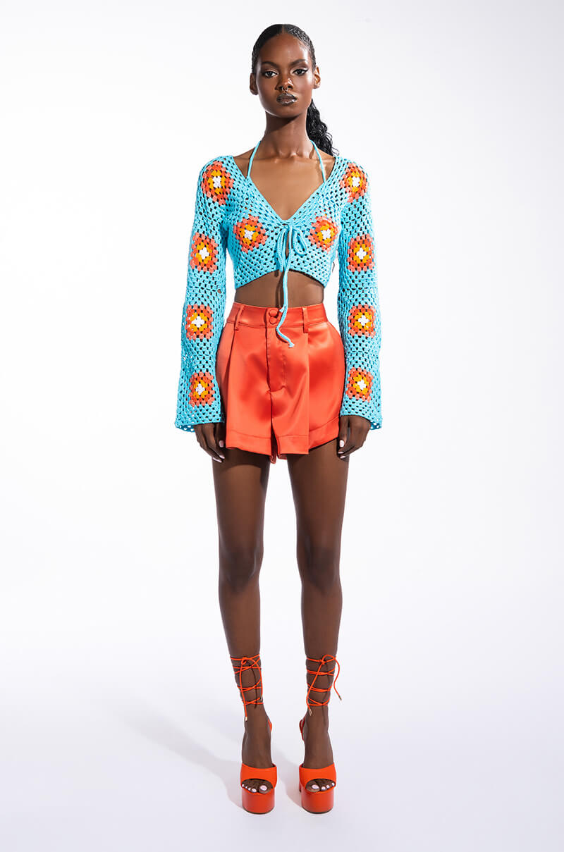 SEYCHELLES SUN CROPPED CROCHET CARDIGAN SET