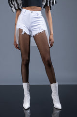 SHADOW TULLE DETAIL ZIPPER DENIM SHORT