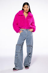 SHAGGY FAUX FUR ZIP UP JACKET