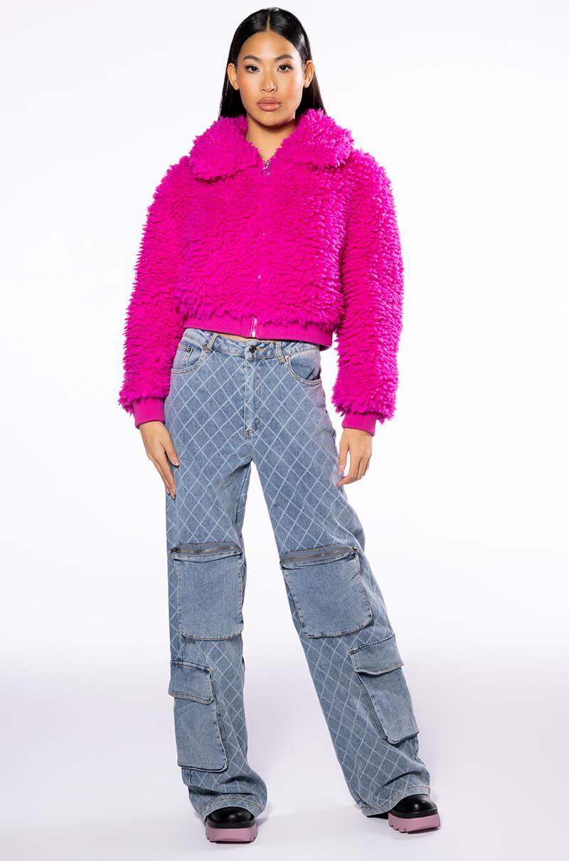 SHAGGY FAUX FUR ZIP UP JACKET