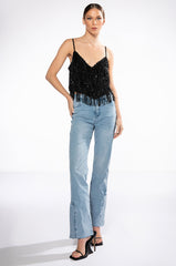 SHAKE IT METALLIC FRINGE TANK TOP