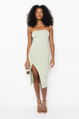 SHOOT FOR THE STARS CROSS FRONT STRAPLESS MIDI DRESS