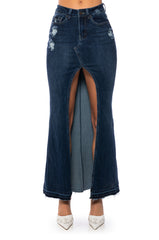 SHOW IT OFF FRONT SLIT DENIM MAXI SKIRT