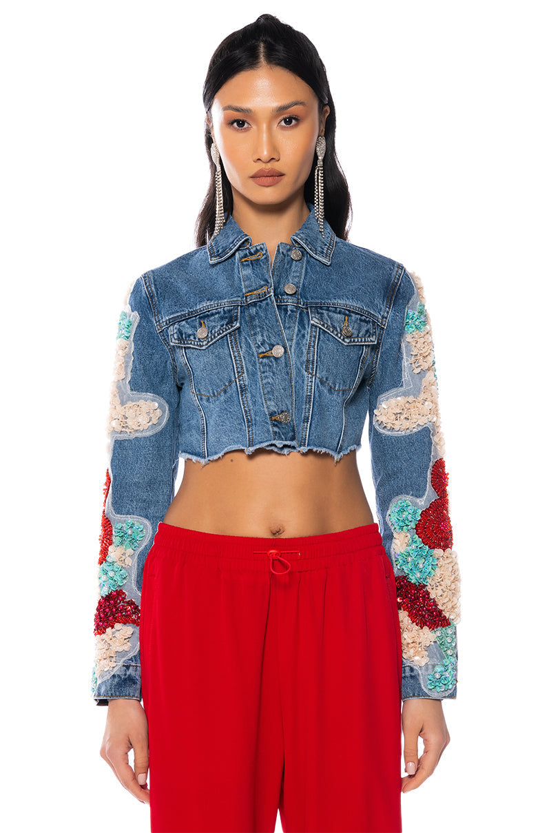 SHOW OFF APPLIQUE DENIM JACKET