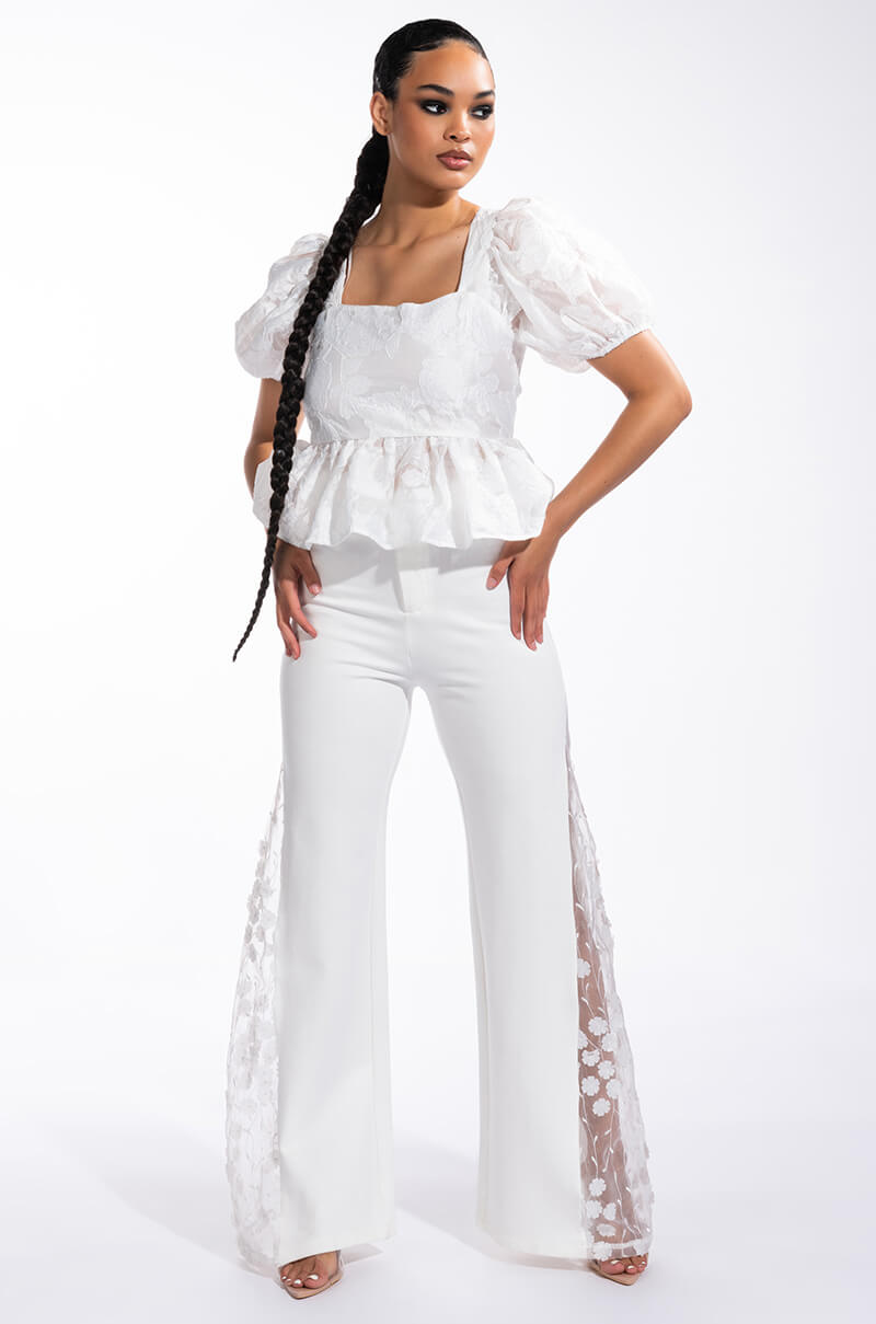 LILA FLORAL DETAIL WIDE LEG PANT