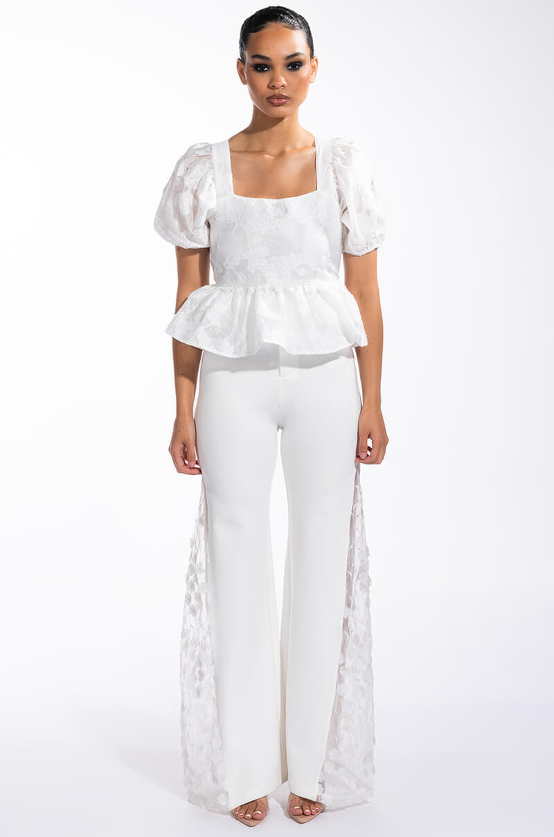 LILA FLORAL DETAIL WIDE LEG PANT