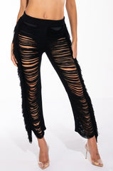SHREDDED HIGH WAIST KNIT PANTS