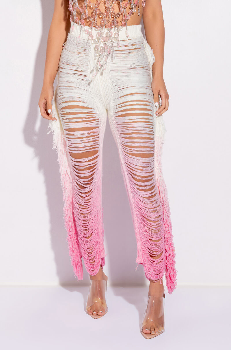 SHREDDED HIGH WAIST KNIT PANTS