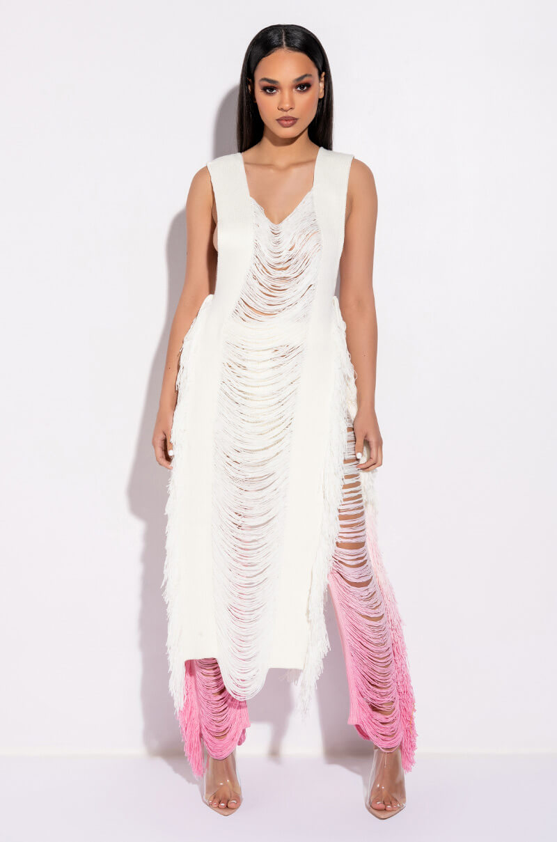 SHREDDED HIGH WAIST KNIT PANTS