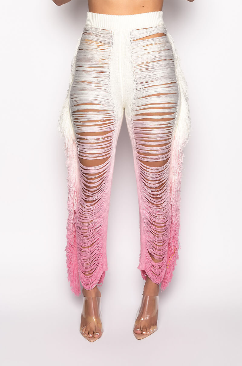 SHREDDED HIGH WAIST KNIT PANTS