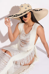 SHREDDED SLEEVELESS LONG KNIT SWEATER