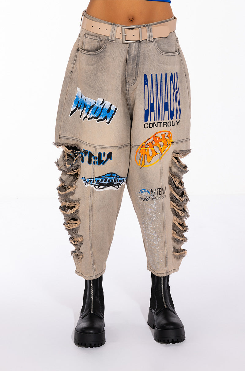 SHREDDED VARSITY DENIM