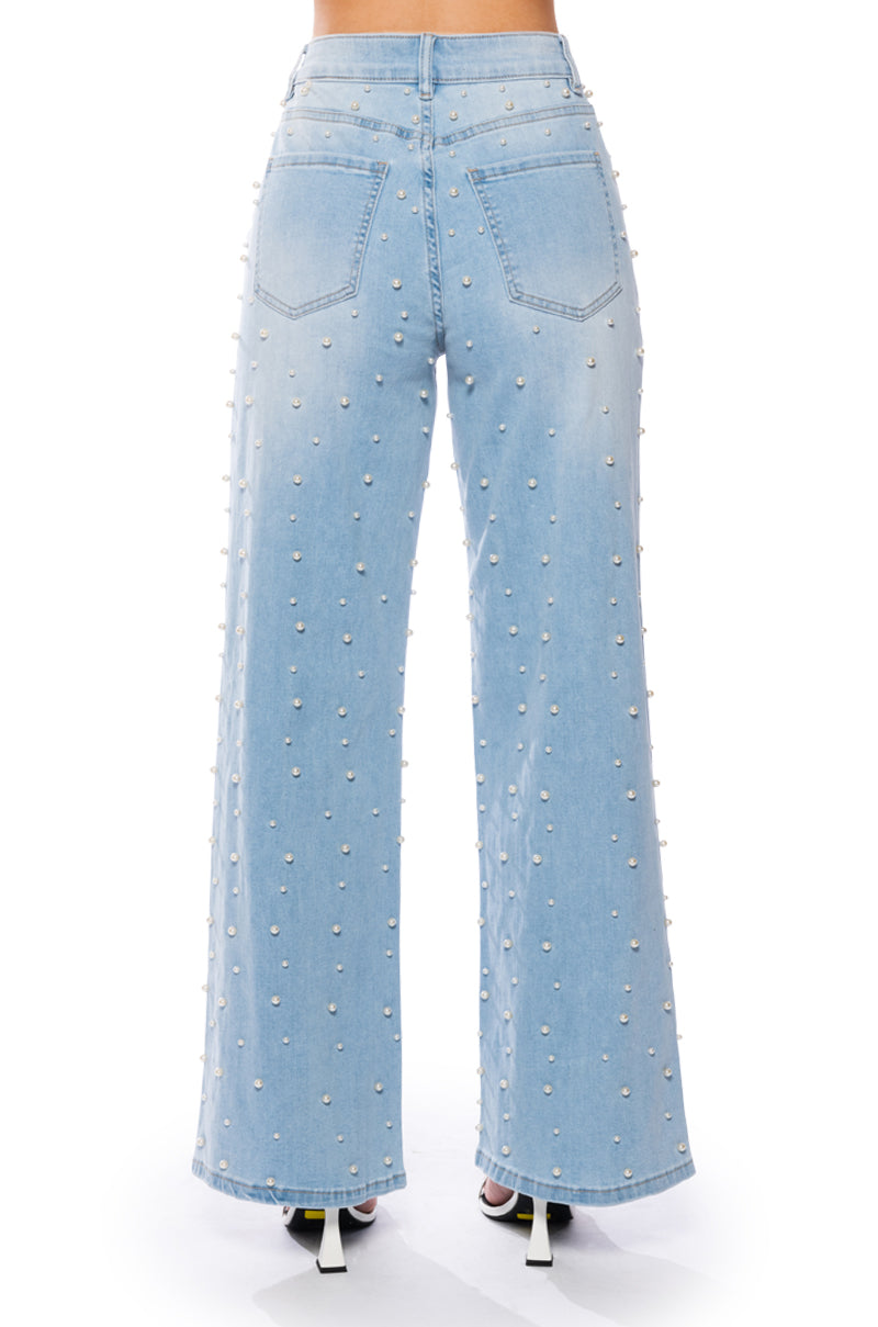 SIT PRETTY EMBELLISHED WIDE LEG JEANS