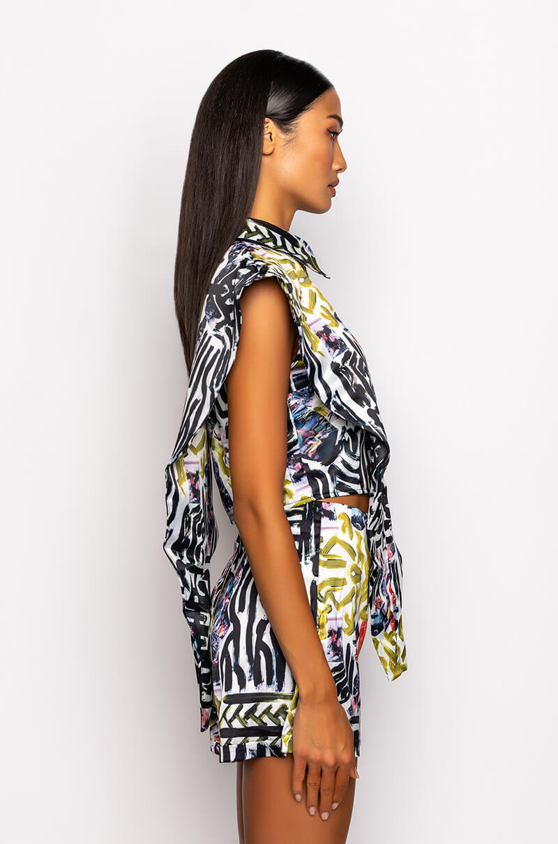 SKYART X AKIRA SATIN BUTTON UP BLOUSE