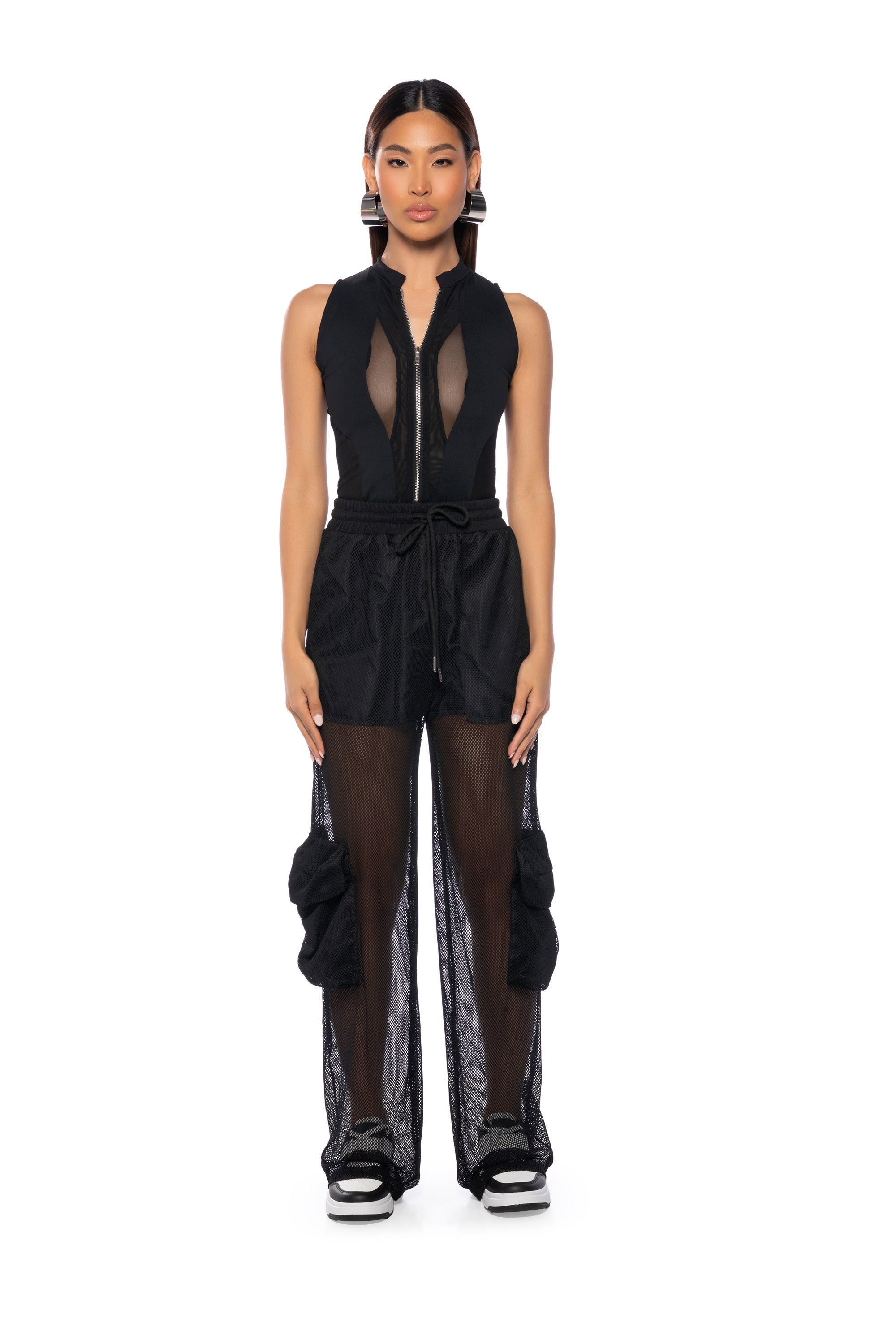 CARGO POCKET MESH SHEER JOGGER IN BLACK