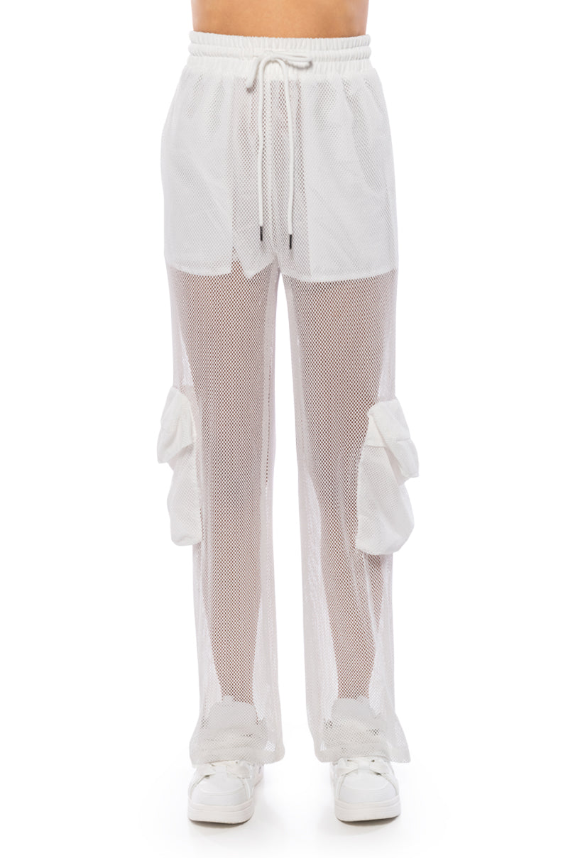 CARGO POCKET MESH SHEER JOGGER IN WHITE