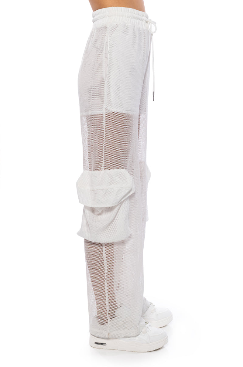 CARGO POCKET MESH SHEER JOGGER IN WHITE