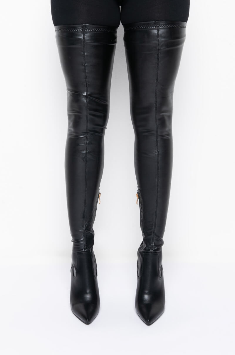 AZALEA WANG FIRST TO SAY GOODBYE FITTED THIGH HIGH STILETTO BOOT