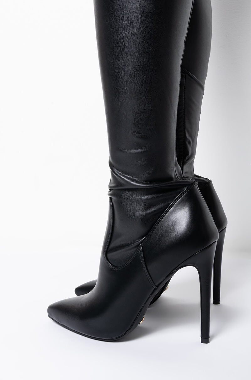 AZALEA WANG FIRST TO SAY GOODBYE FITTED THIGH HIGH STILETTO BOOT